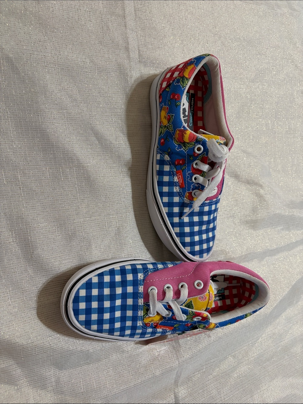 Vans Market Day Blue Gingham & Pink Floral Panel Sneakers